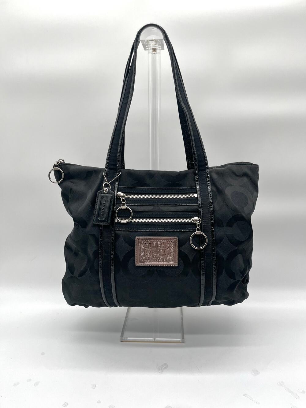 COACH POPPY Glam Signature Tote, Black